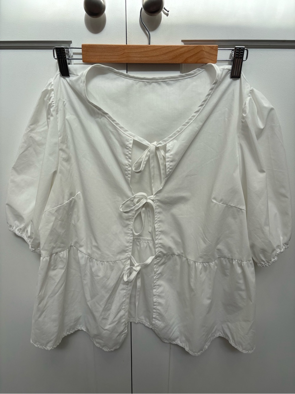 White Tie-Front Peasant Blouse